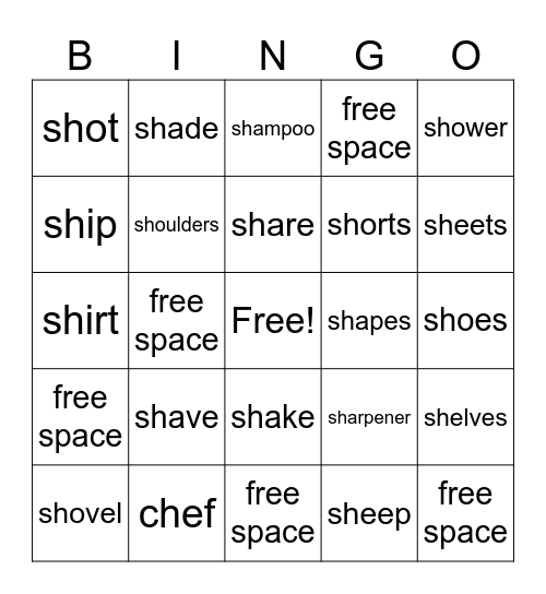 /sh/ bingo! Bingo Card
