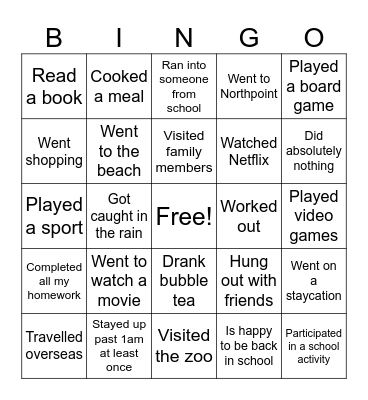 T2 Back-to-school Bingo! Bingo Card