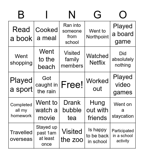 T2 Back-to-school Bingo! Bingo Card