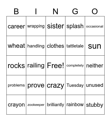 Listening BINGO Card