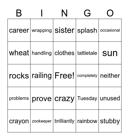 Listening BINGO Card