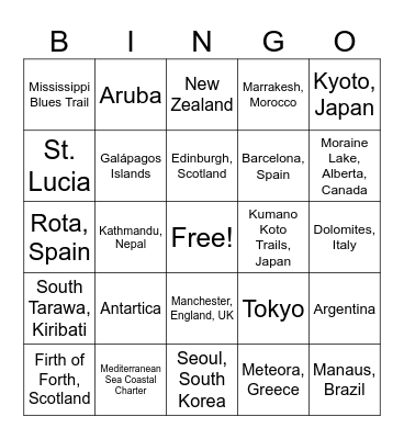 Family Vacation Bingo Card