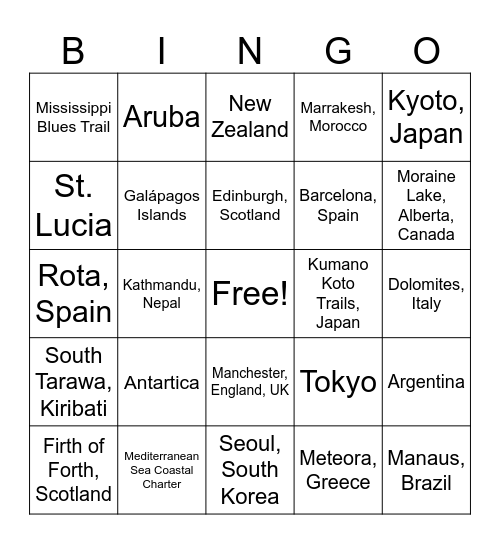 Family Vacation Bingo Card