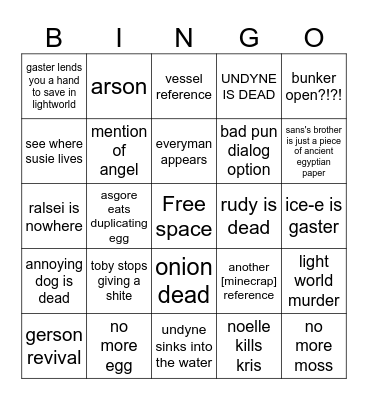 Deltarune ch 4 Bingo Card