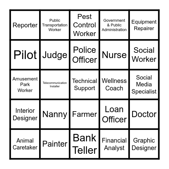 Career Cluster Bingo! Bingo Card