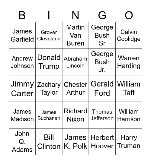 President Bingo Card