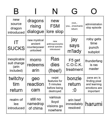 DRAGONS RISING SEASON 3 Bingo Card