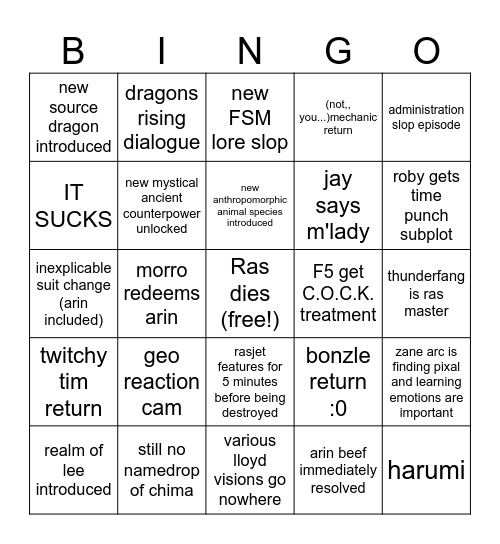 DRAGONS RISING SEASON 3 Bingo Card