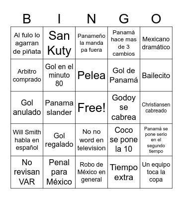 Panamá vs México Bingo Card