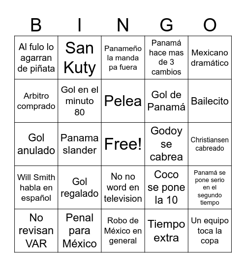 Panamá vs México Bingo Card