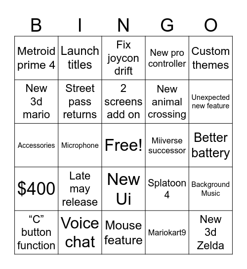 Switch 2 direct Bingo Card