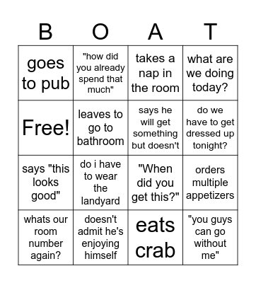 Disney Cruise - Daddy Bingo Card