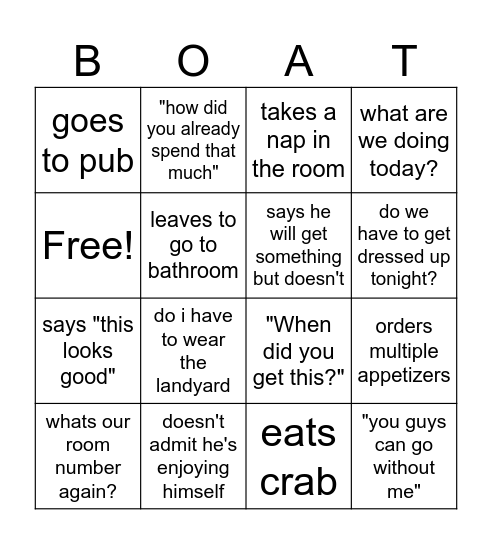 Disney Cruise - Daddy Bingo Card