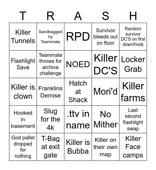 Dead by Bingo Card