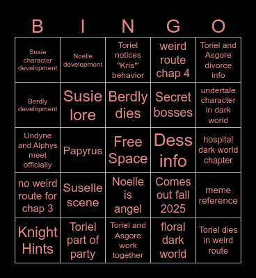 Deltarune Prediction Bingo {Chapter 3+4} Bingo Card