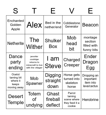 Minecraft Movie Bingo Card