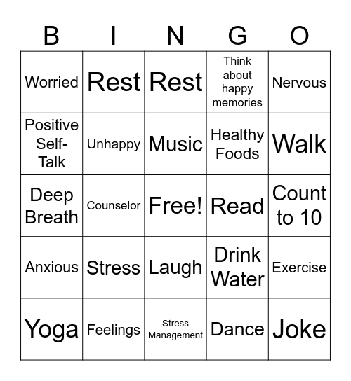 Stress Management Bingo Card