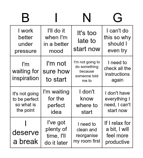 Procrastination BINGO! Bingo Card