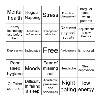 College Students and Sleep Bingo Card