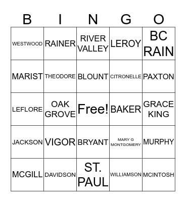 HIGH SCHOOLS Bingo Card