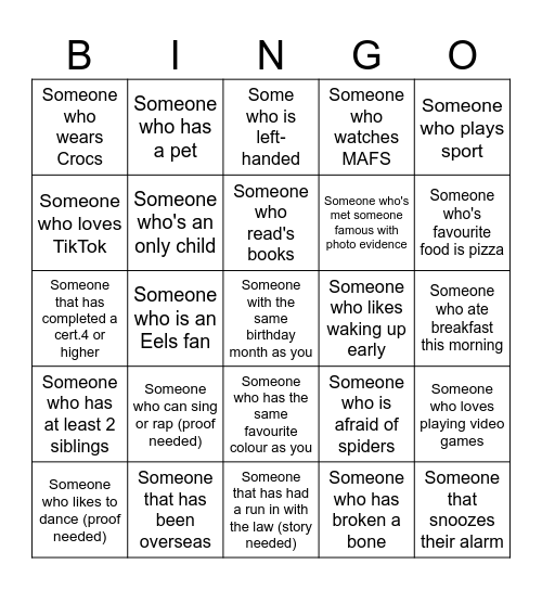 Human Bingo Card