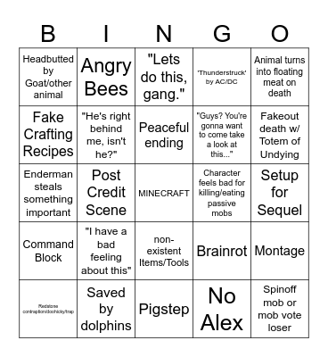 Minecraft movie bingo Card