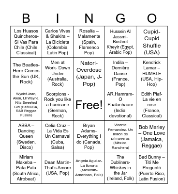 Music Bingo- International Songs Edition! Bingo Card