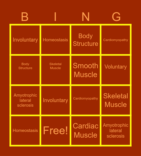 Muscles Bingo Card