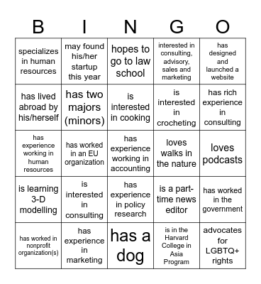 Find the person who... Bingo Card