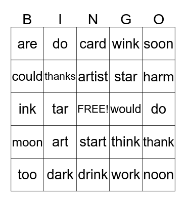Read Well Unit 17 Bingo Card