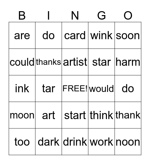 Read Well Unit 17 Bingo Card
