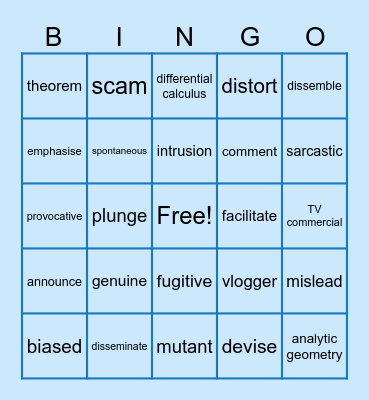 Grade 12 Unit 7 Bingo Card