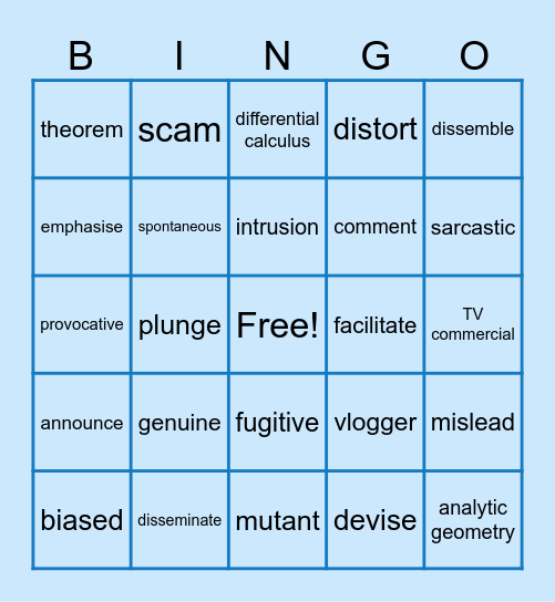 Grade 12 Unit 7 Bingo Card