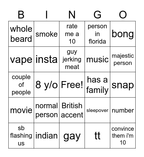 omegle Bingo Card