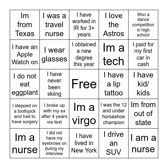 Microsoft Word  Bingo Card