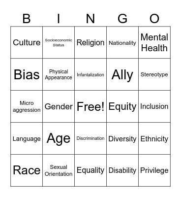 Diversity Bingo Card