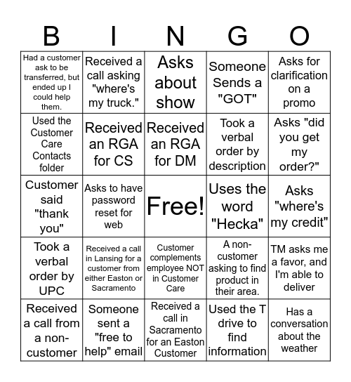 Untitled Bingo Card