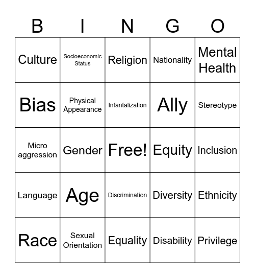 Diversity Bingo Card