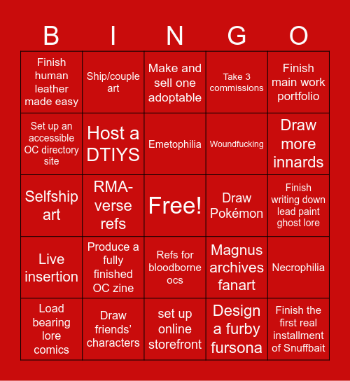 2025 Art Goals Bingo Card