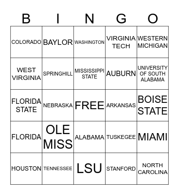 COLLEGES Bingo Card