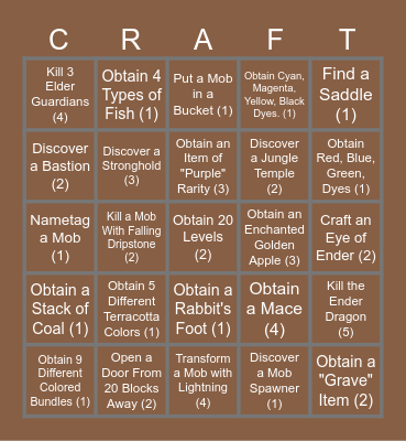 MINECRAFT BINGO Card