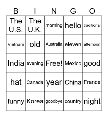 G5L1 Bingo Card