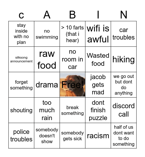 Gamer Cabin 6 Bingo Card