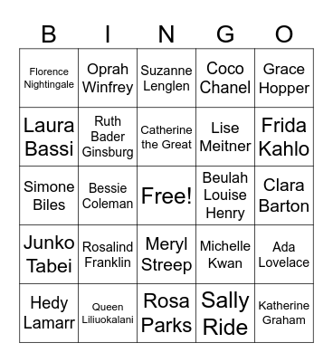 Women's History Month Bingo Card