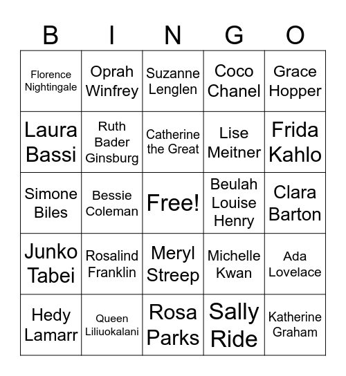 Women's History Month Bingo Card