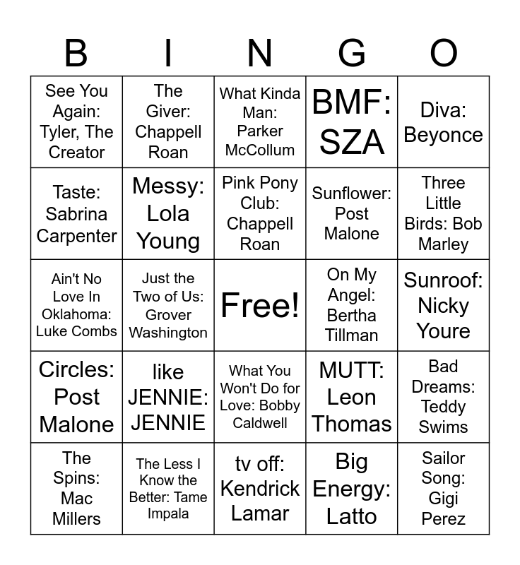 Round 1 Bingo Card