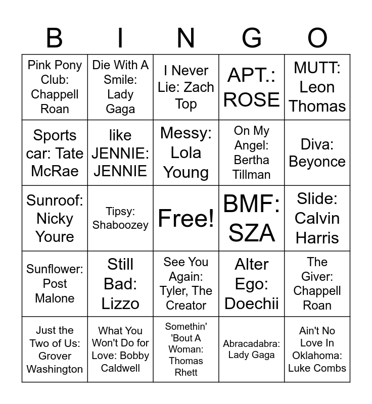 Round 1 Bingo Card