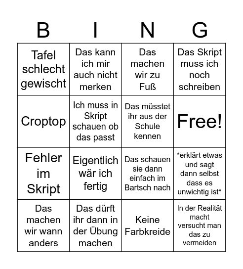 Mathe Bingo Card