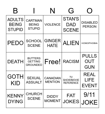 SOUTH PARK Bingo Card