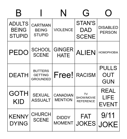 SOUTH PARK Bingo Card